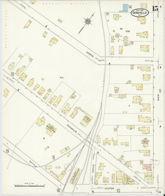 Sanborn Fire Insurance Map from Dansville, Livingston County, New York (1914), Sheet #0015 - Historic Sanborn Fire Insurance Map Print, vintage old map wall art, antique decor, genealogy gift, New York New York map