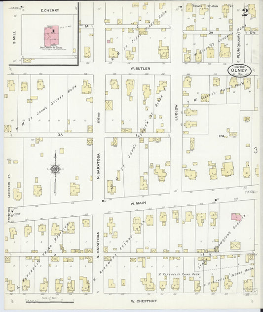 Sanborn Fire Insurance Map from Olney, Richland County, Illinois (1910), Sheet #0002 - Historic Sanborn Fire Insurance Map Print, vintage old map wall art, antique decor, genealogy gift, Illinois Illinois map