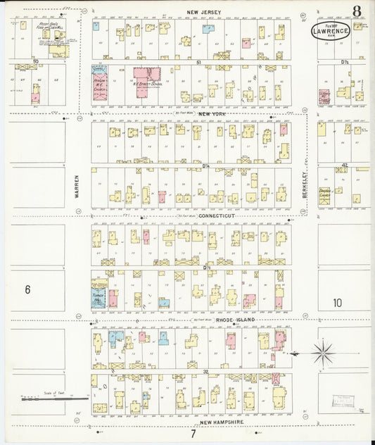 Sanborn Fire Insurance Map from Lawrence, Douglas County, Kansas (1897), Sheet #0008 - Historic Sanborn Fire Insurance Map Print, vintage old map wall art, antique decor, genealogy gift, Kansas Kansas map