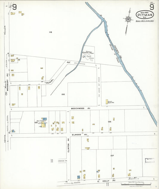 Sanborn Fire Insurance Map from Pitman, Gloucester County, New Jersey (1923), Sheet #0009 - Historic Sanborn Fire Insurance Map Print, vintage old map wall art, antique decor, genealogy gift, New Jersey New Jersey map