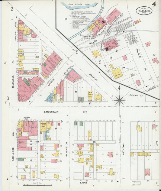 Sanborn Fire Insurance Map from Fort Collins, Larimer County, Colorado (1901), Sheet #0004 - Historic Sanborn Fire Insurance Map Print, vintage old map wall art, antique decor, genealogy gift, Colorado Colorado map
