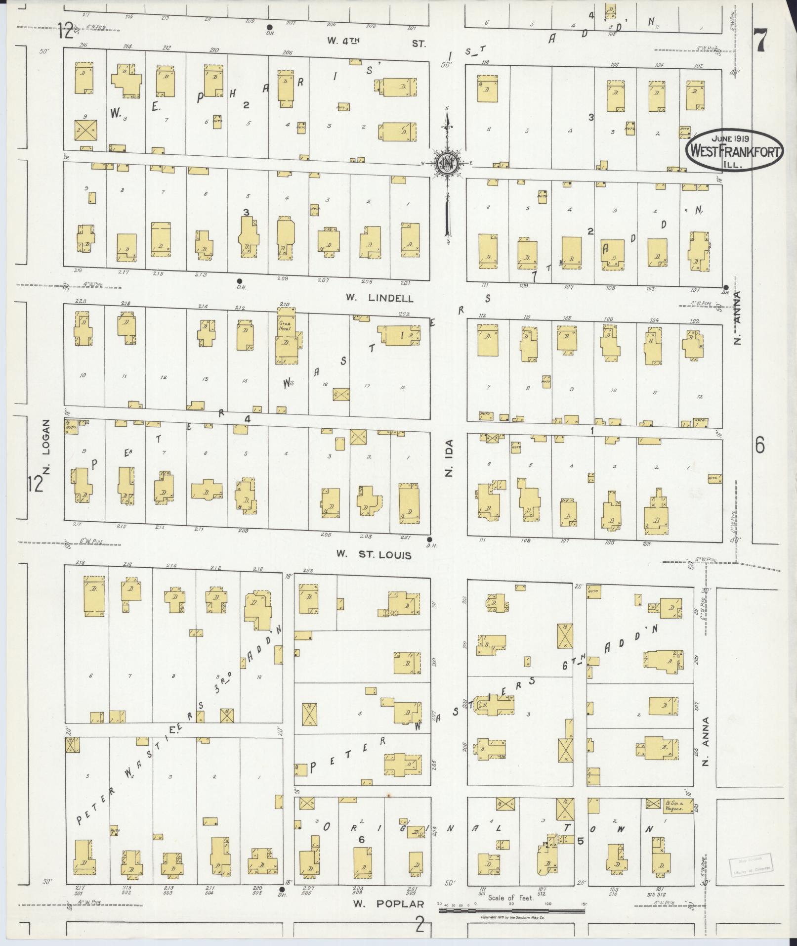 Sanborn Fire Insurance Map from West Frankfort, Franklin County, Illinois (1919), Sheet #0007 - Complete Map Set gallery image, historic Sanborn map, vintage wall art, Illinois Illinois
