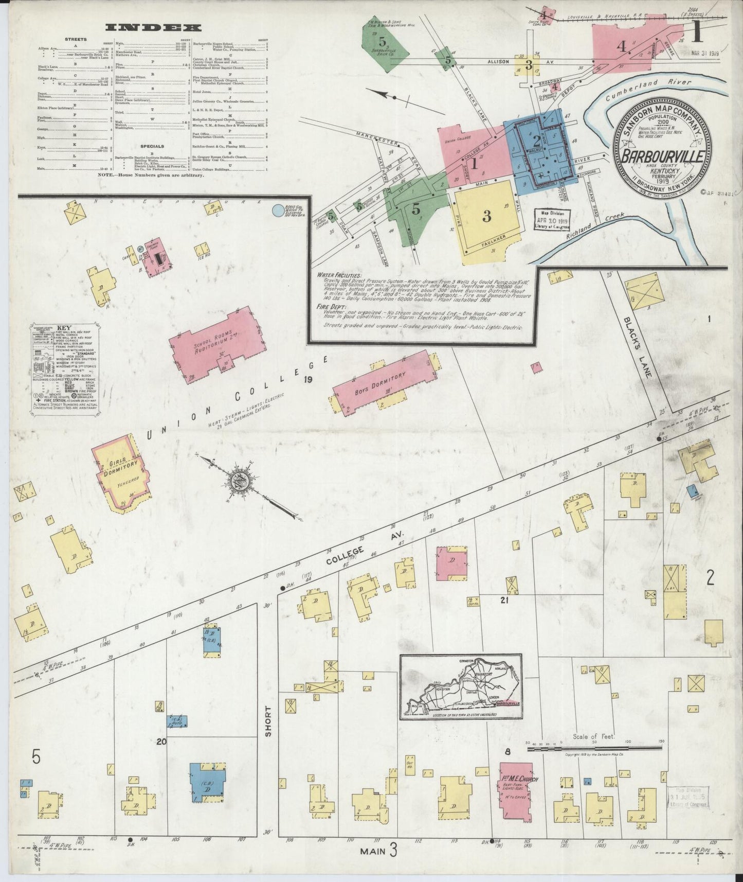 Sanborn Fire Insurance Map from Barbourville, Knox County, Kentucky (1919), Sheet #0001 - Complete Map Set gallery image, historic Sanborn map, vintage wall art, Kentucky Kentucky
