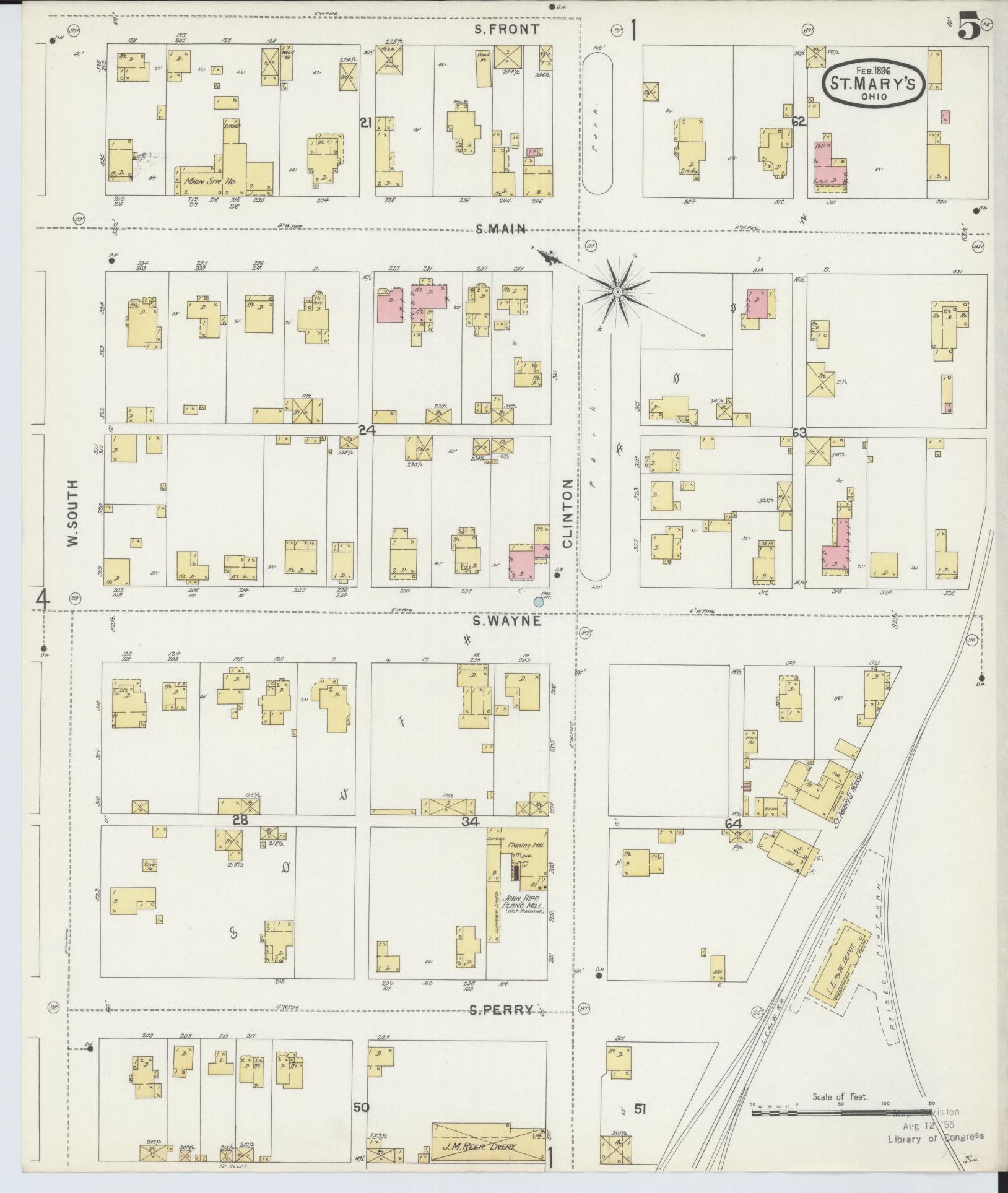 Sanborn Fire Insurance Map from Saint Marys, Auglaize County, Ohio (1896), Sheet #0005 - Historic Sanborn Fire Insurance Map Print, vintage old map wall art, antique decor, genealogy gift, Ohio Ohio map