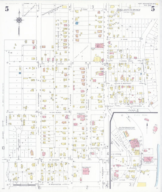 Sanborn Fire Insurance Map from Port Washington, Ozaukee County, Wisconsin (1938), Sheet #0005 - Historic Sanborn Fire Insurance Map Print, vintage old map wall art, antique decor, genealogy gift, Wisconsin Wisconsin map