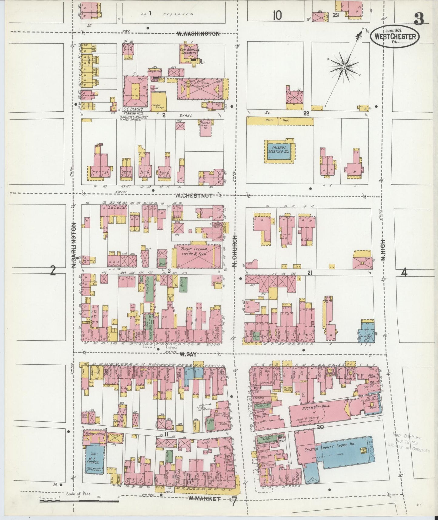 Sanborn Fire Insurance Map from West Chester, Chester County, Pennsylvania (1902), Sheet #0003 - Complete Map Set gallery image, historic Sanborn map, vintage wall art, Pennsylvania Pennsylvania