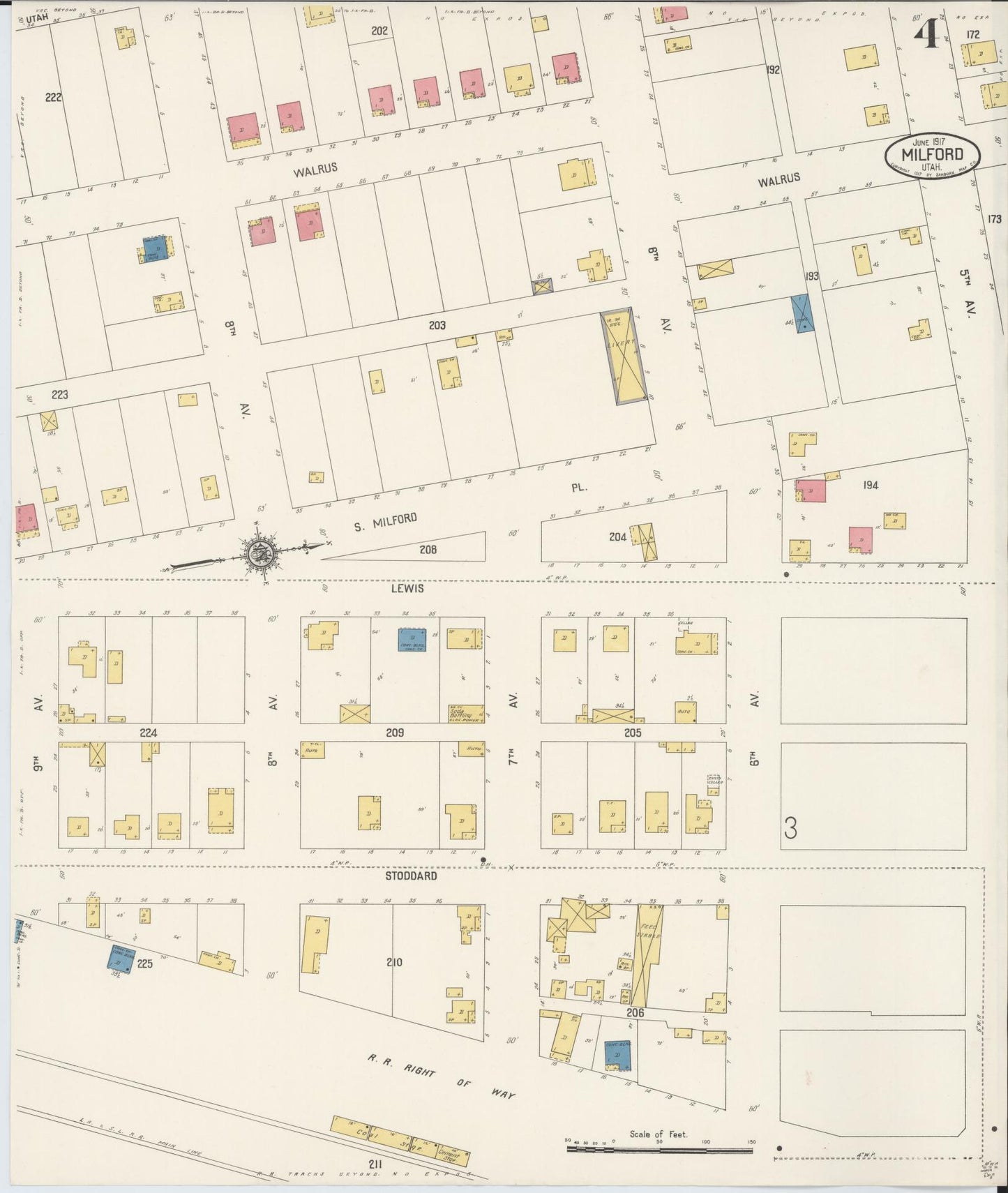 Sanborn Fire Insurance Map from Milford, Beaver County, Utah (1917), Sheet #0004 - Complete Map Set gallery image, historic Sanborn map, vintage wall art, Utah Utah