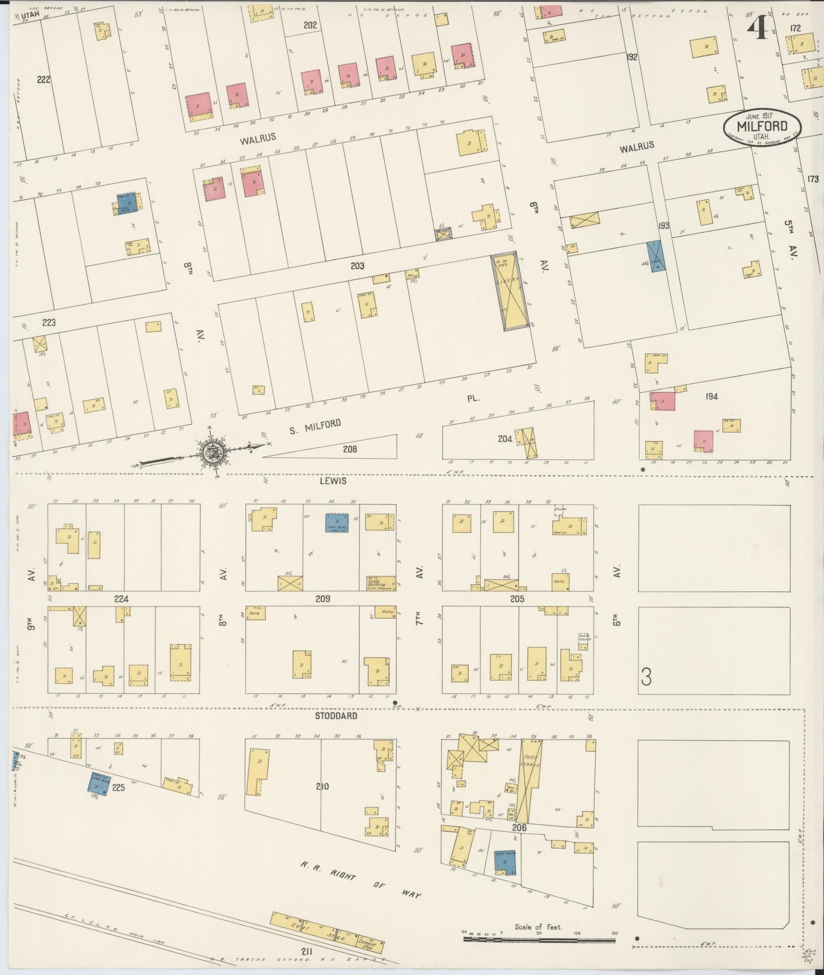 Sanborn Fire Insurance Map from Milford, Beaver County, Utah (1917), Sheet #0004 - Complete Map Set gallery image, historic Sanborn map, vintage wall art, Utah Utah
