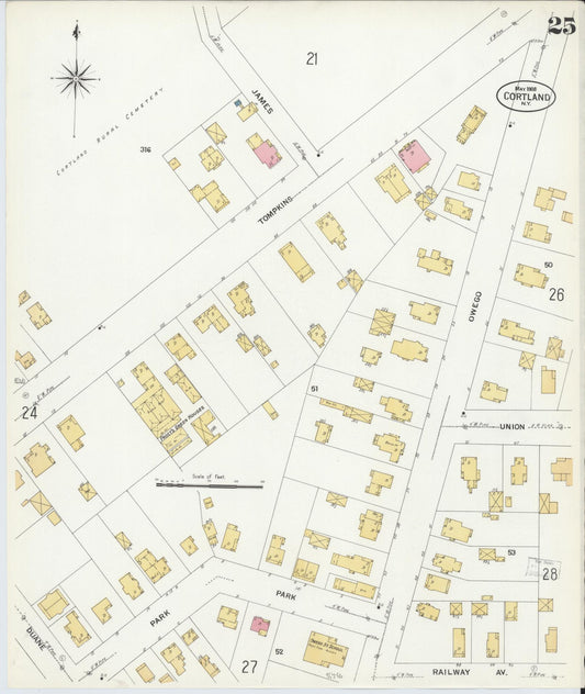Sanborn Fire Insurance Map from Cortland, Cortland County, New York (1908), Sheet #0025 - Historic Sanborn Fire Insurance Map Print, vintage old map wall art, antique decor, genealogy gift, New York New York map