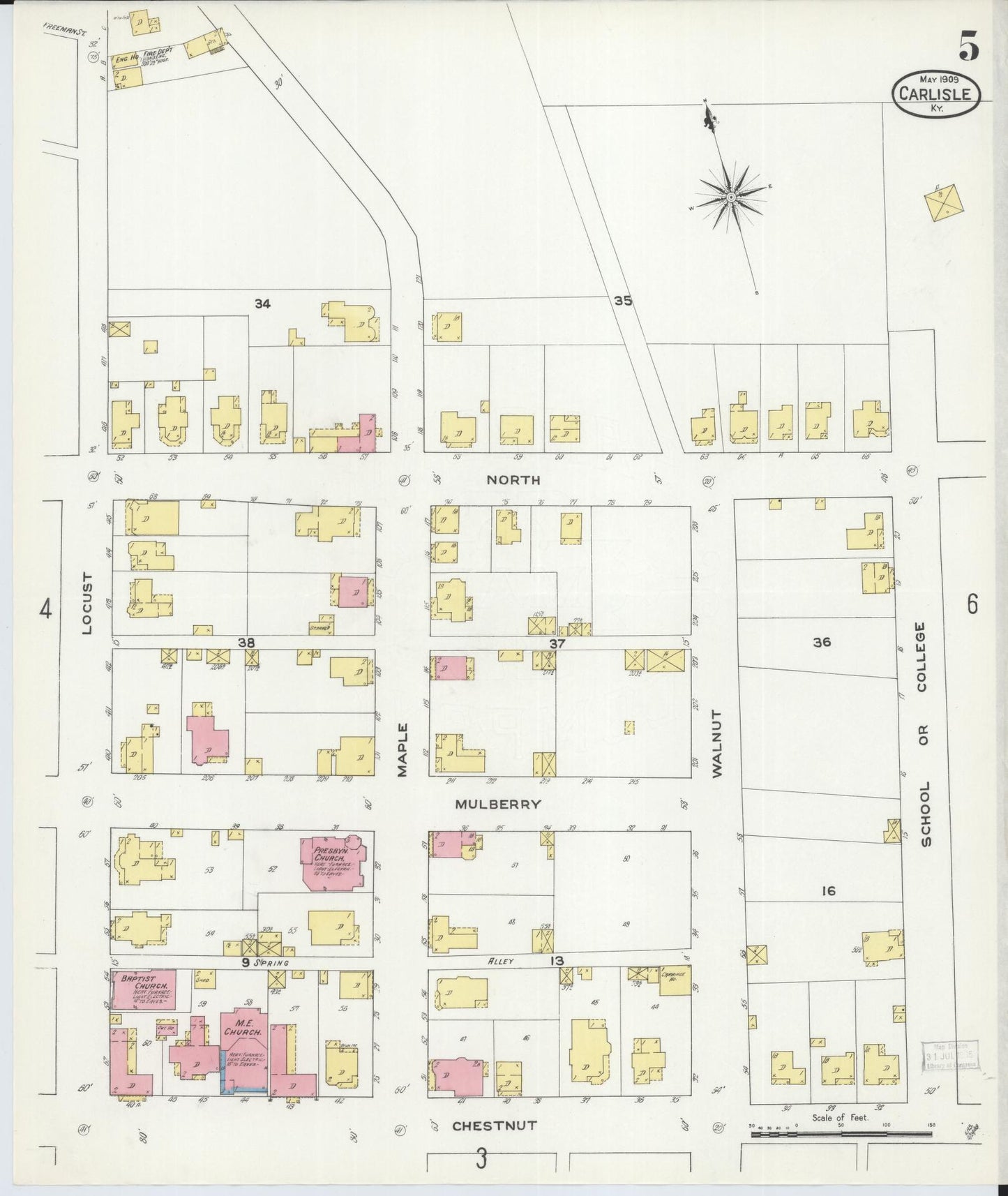 Sanborn Fire Insurance Map from Carlisle, Nicholas County, Kentucky (1909), Sheet #0005 - Historic Sanborn Fire Insurance Map Print, vintage old map wall art, antique decor, genealogy gift, Kentucky Kentucky map