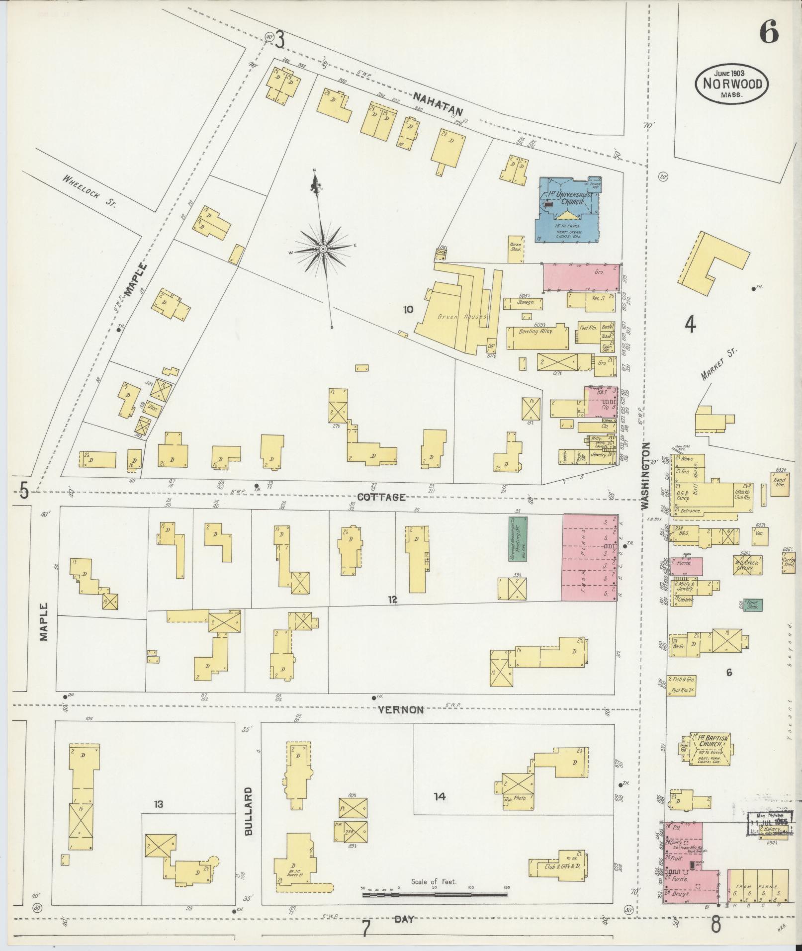 Sanborn Fire Insurance Map from Norwood, Norfolk County, Massachusetts (1903), Sheet #0006 - Historic Sanborn Fire Insurance Map Print, vintage old map wall art, antique decor, genealogy gift, Massachusetts Massachusetts map