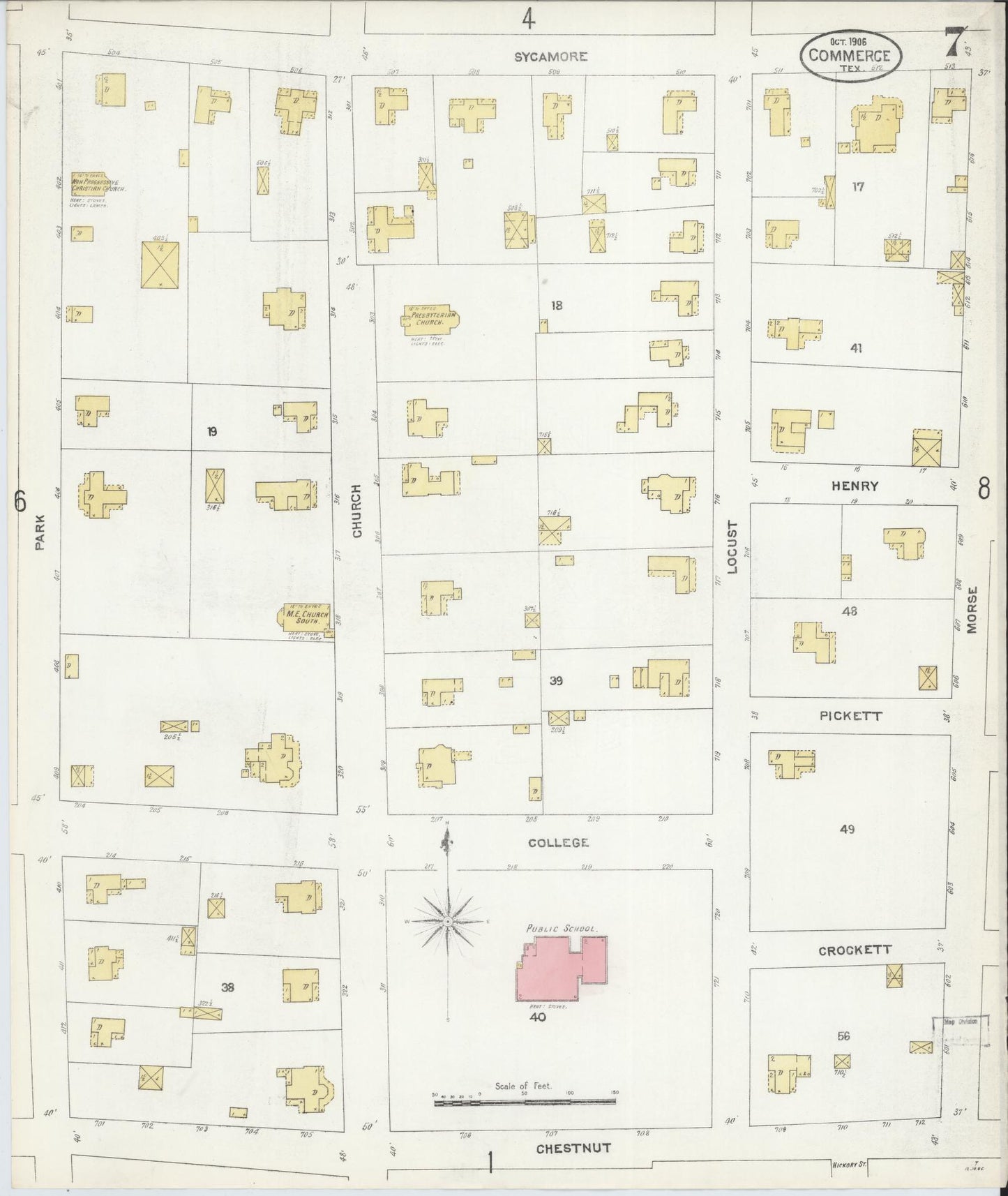 Sanborn Fire Insurance Map from Commerce, Hunt County, Texas (1906), Sheet #0007 - Historic Sanborn Fire Insurance Map Print, vintage old map wall art, antique decor, genealogy gift, Texas Texas map