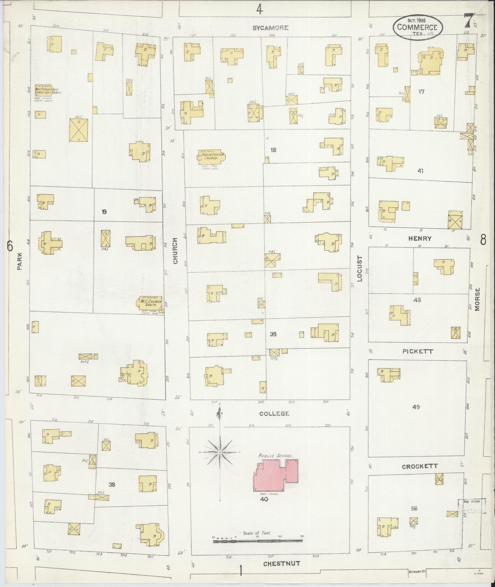 Sanborn Fire Insurance Map from Commerce, Hunt County, Texas (1906), Sheet #0007 - Historic Sanborn Fire Insurance Map Print, vintage old map wall art, antique decor, genealogy gift, Texas Texas map