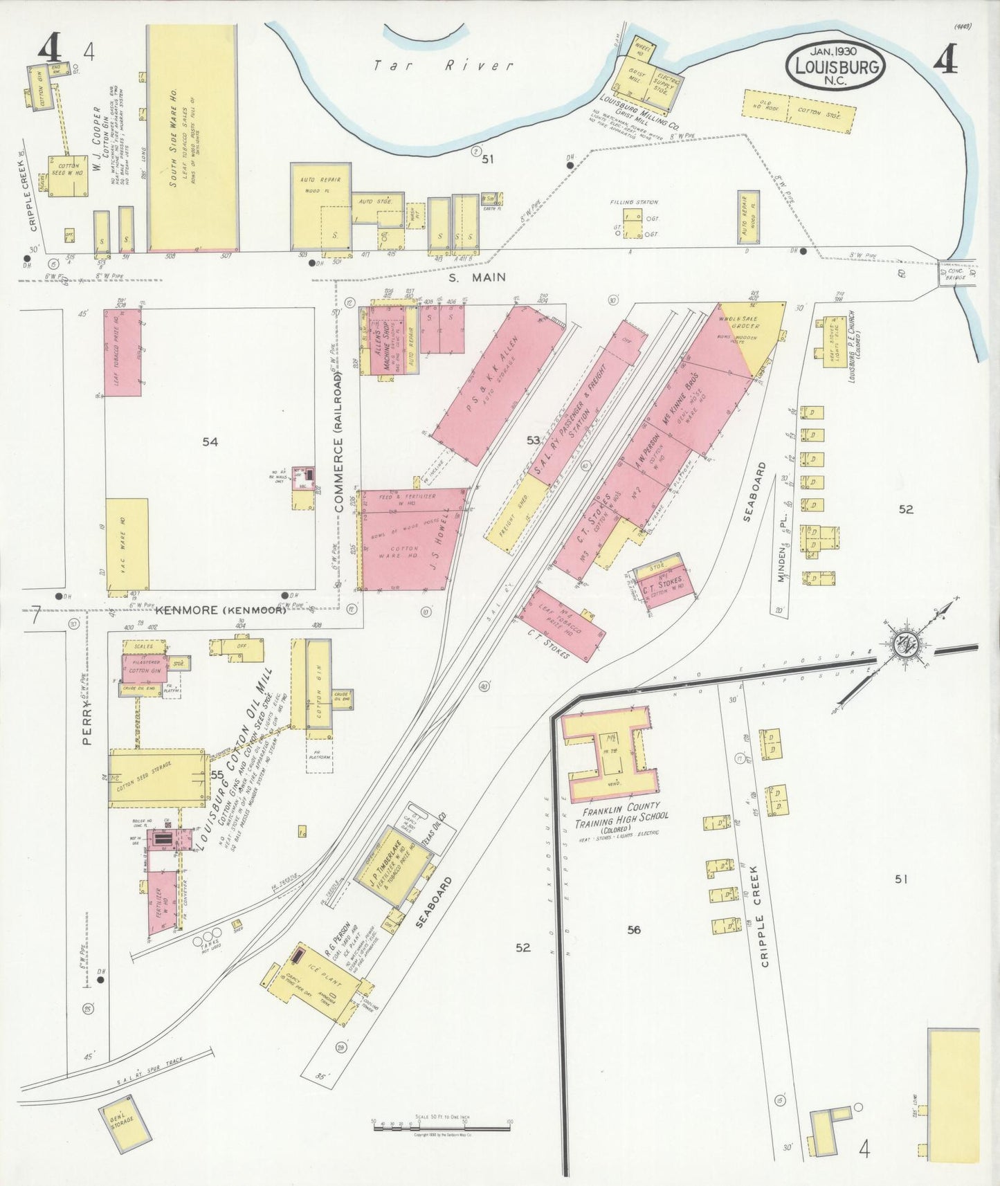 Sanborn Fire Insurance Map from Louisburg, Franklin County, North Carolina (1930), Sheet #0004 - Complete Map Set gallery image, historic Sanborn map, vintage wall art, North Carolina North Carolina
