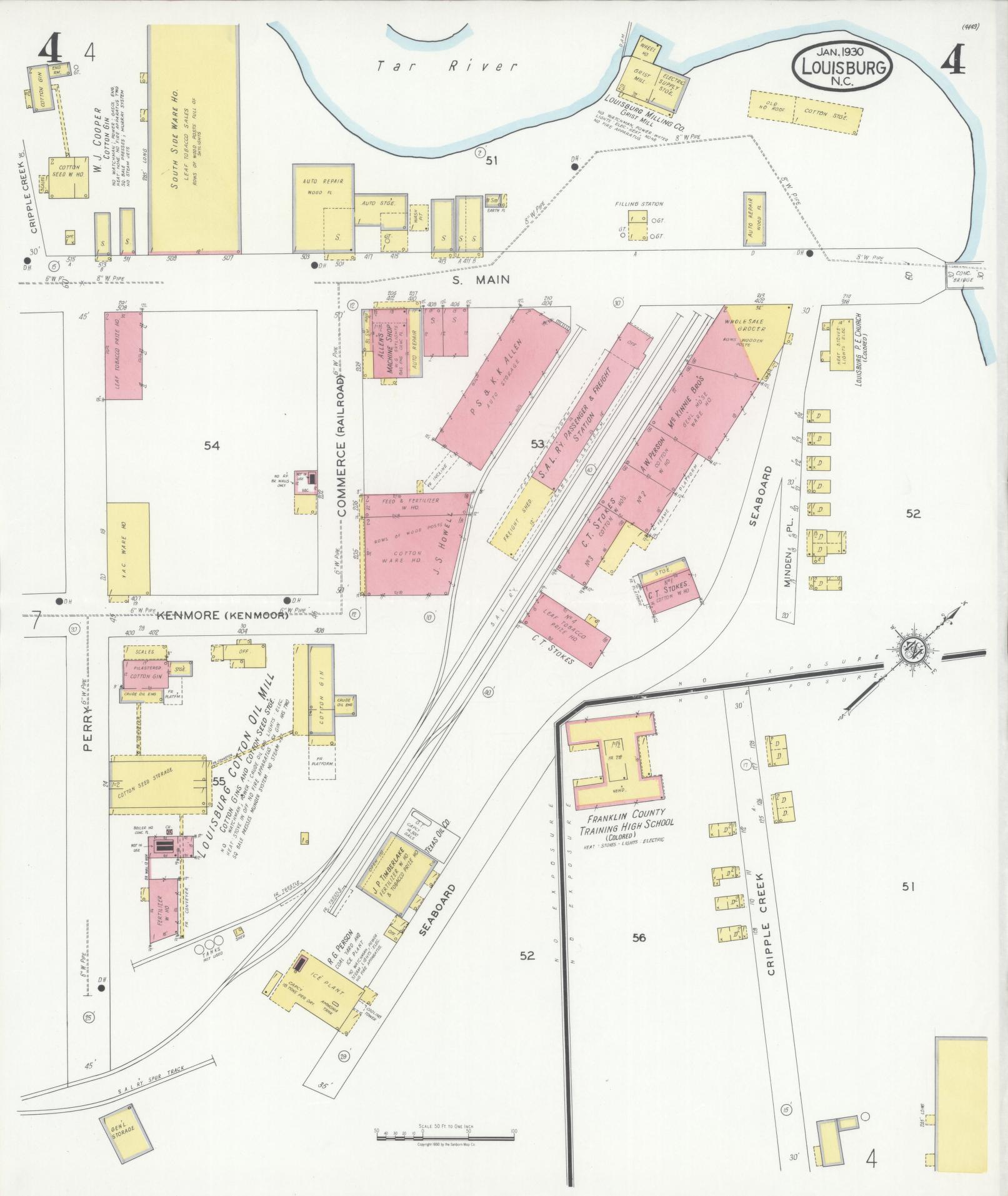 Sanborn Fire Insurance Map from Louisburg, Franklin County, North Carolina (1930), Sheet #0004 - Complete Map Set gallery image, historic Sanborn map, vintage wall art, North Carolina North Carolina