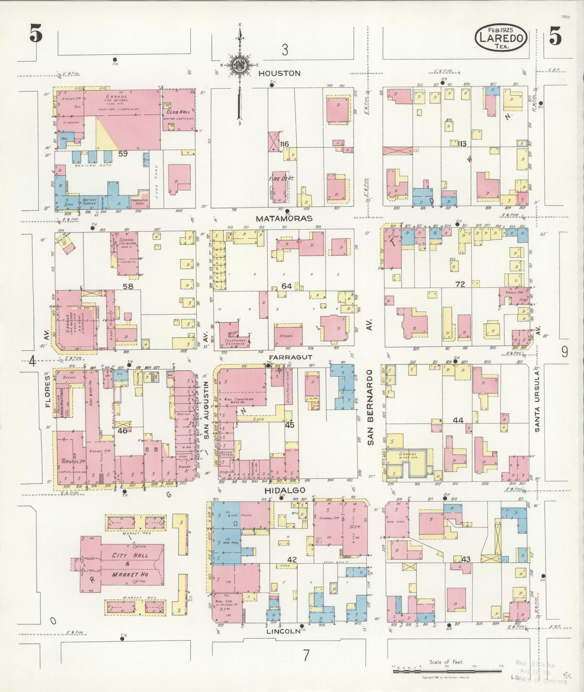 Sanborn Fire Insurance Map from Laredo, Webb County, Texas (1925), Sheet #0005 - Historic Sanborn Fire Insurance Map Print, vintage old map wall art, antique decor, genealogy gift, Texas Texas map