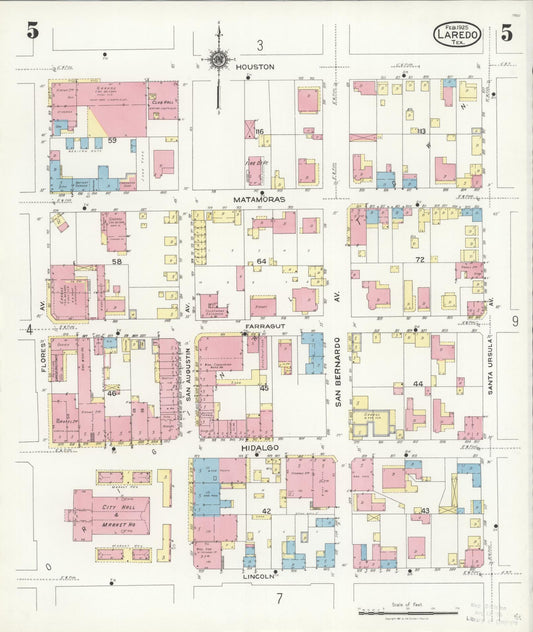 Sanborn Fire Insurance Map from Laredo, Webb County, Texas (1925), Sheet #0005 - Historic Sanborn Fire Insurance Map Print, vintage old map wall art, antique decor, genealogy gift, Texas Texas map