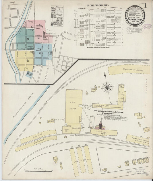 Sanborn Fire Insurance Map from Clearfield, Clearfield County, Pennsylvania (1887), Sheet #0001 - Complete Map Set gallery image, historic Sanborn map, vintage wall art, Pennsylvania Pennsylvania