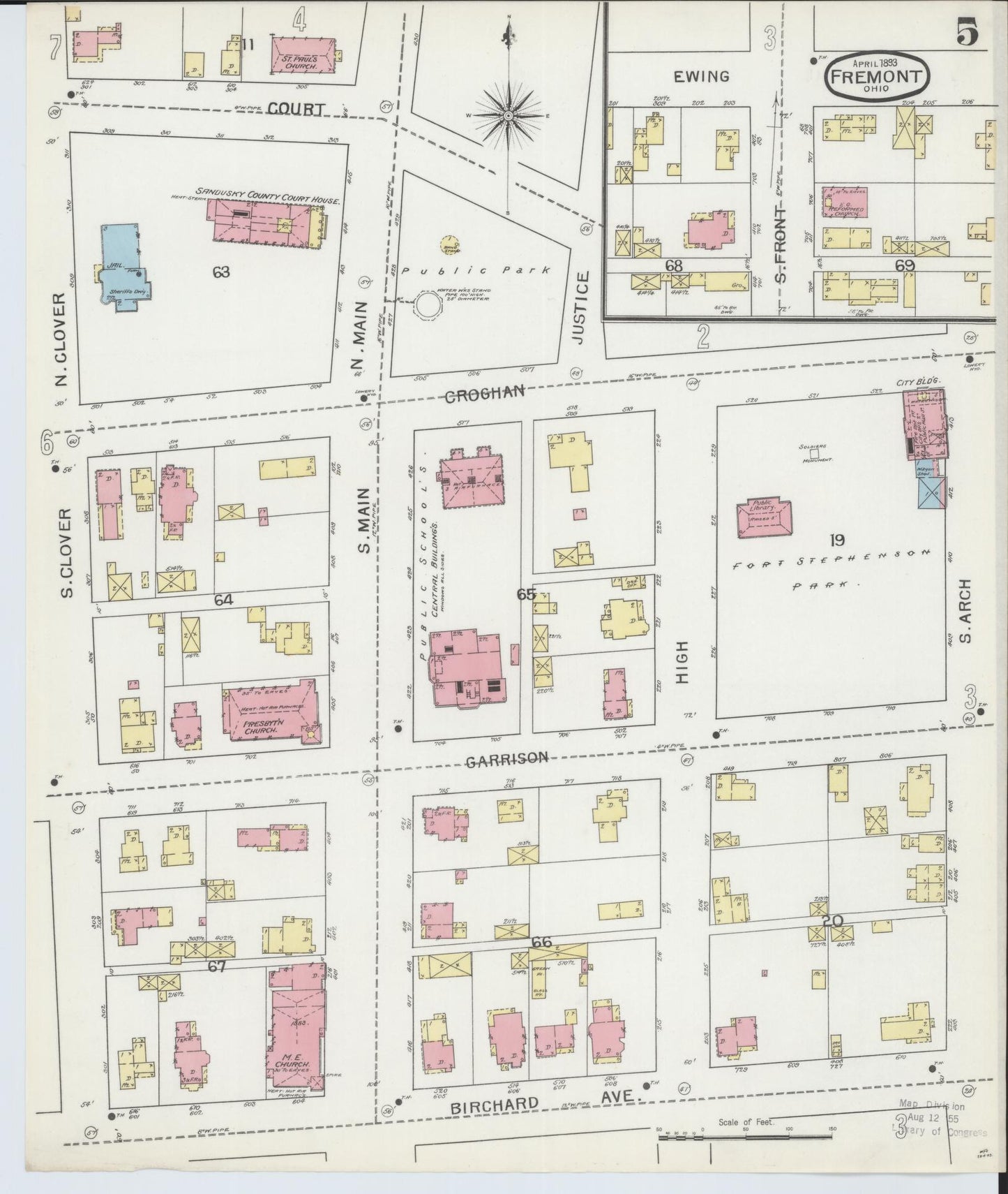 Sanborn Fire Insurance Map from Fremont, Sandusky County, Ohio (1893), Sheet #0005 - Complete Map Set gallery image, historic Sanborn map, vintage wall art, Ohio Ohio