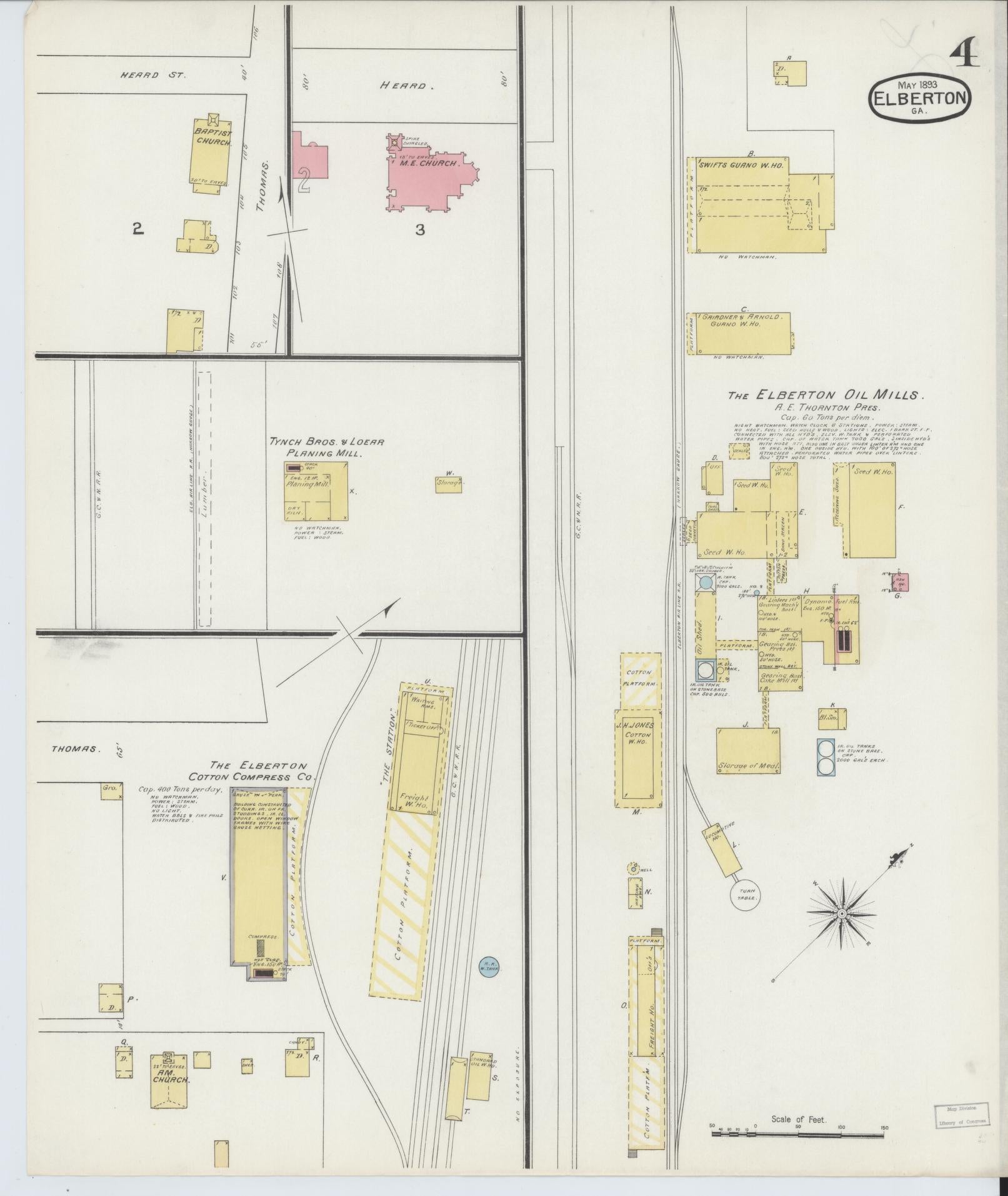 Sanborn Fire Insurance Map from Elberton, Elbert County, Georgia (1893), Sheet #0004 - Historic Sanborn Fire Insurance Map Print, vintage old map wall art, antique decor, genealogy gift, Georgia Georgia map