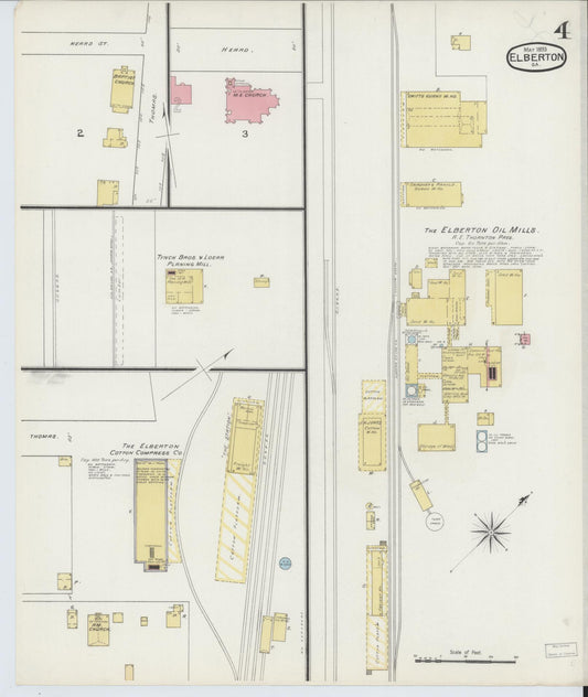 Sanborn Fire Insurance Map from Elberton, Elbert County, Georgia (1893), Sheet #0004 - Historic Sanborn Fire Insurance Map Print, vintage old map wall art, antique decor, genealogy gift, Georgia Georgia map
