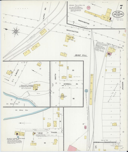 Sanborn Fire Insurance Map from Jackson, Jackson County, Minnesota (1907), Sheet #0007 - Historic Sanborn Fire Insurance Map Print, vintage old map wall art, antique decor, genealogy gift, Minnesota Minnesota map