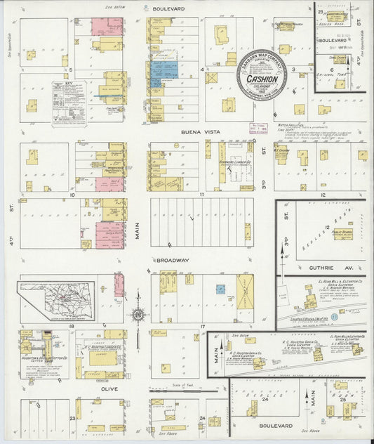 Sanborn Fire Insurance Map from Cashion, Kingfisher County, Oklahoma (1915), Sheet #0001 - Historic Sanborn Fire Insurance Map Print, vintage old map wall art, antique decor, genealogy gift, Oklahoma Oklahoma map