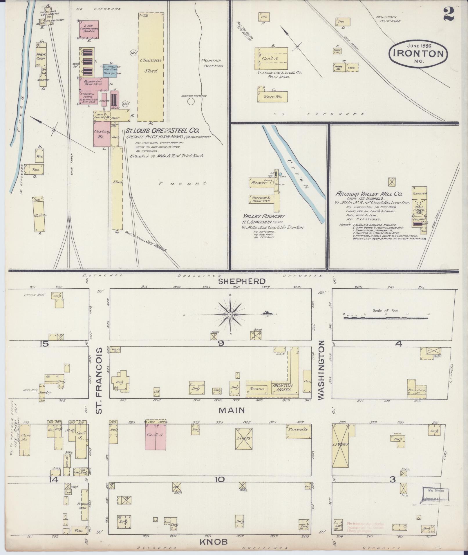 Sanborn Fire Insurance Map from Ironton, Iron County, Missouri (1886), Sheet #0002 - Historic Sanborn Fire Insurance Map Print, vintage old map wall art, antique decor, genealogy gift, Missouri Missouri map