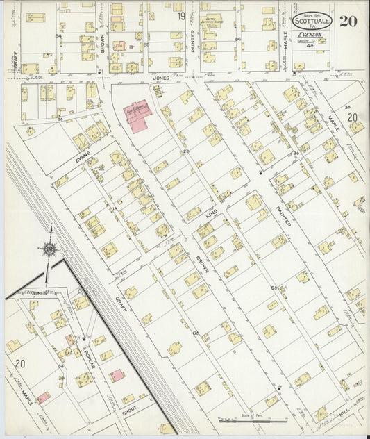 Sanborn Fire Insurance Map from Scottdale, Westmoreland County, Pennsylvania (1914), Sheet #0020 - Historic Sanborn Fire Insurance Map Print, vintage old map wall art, antique decor, genealogy gift, Pennsylvania Pennsylvania map