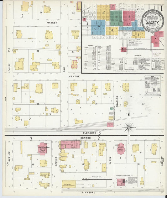 Sanborn Fire Insurance Map from Searcy, White County, Arkansas (1908), Sheet #0001 - Historic Sanborn Fire Insurance Map Print, vintage old map wall art, antique decor, genealogy gift, Arkansas Arkansas map