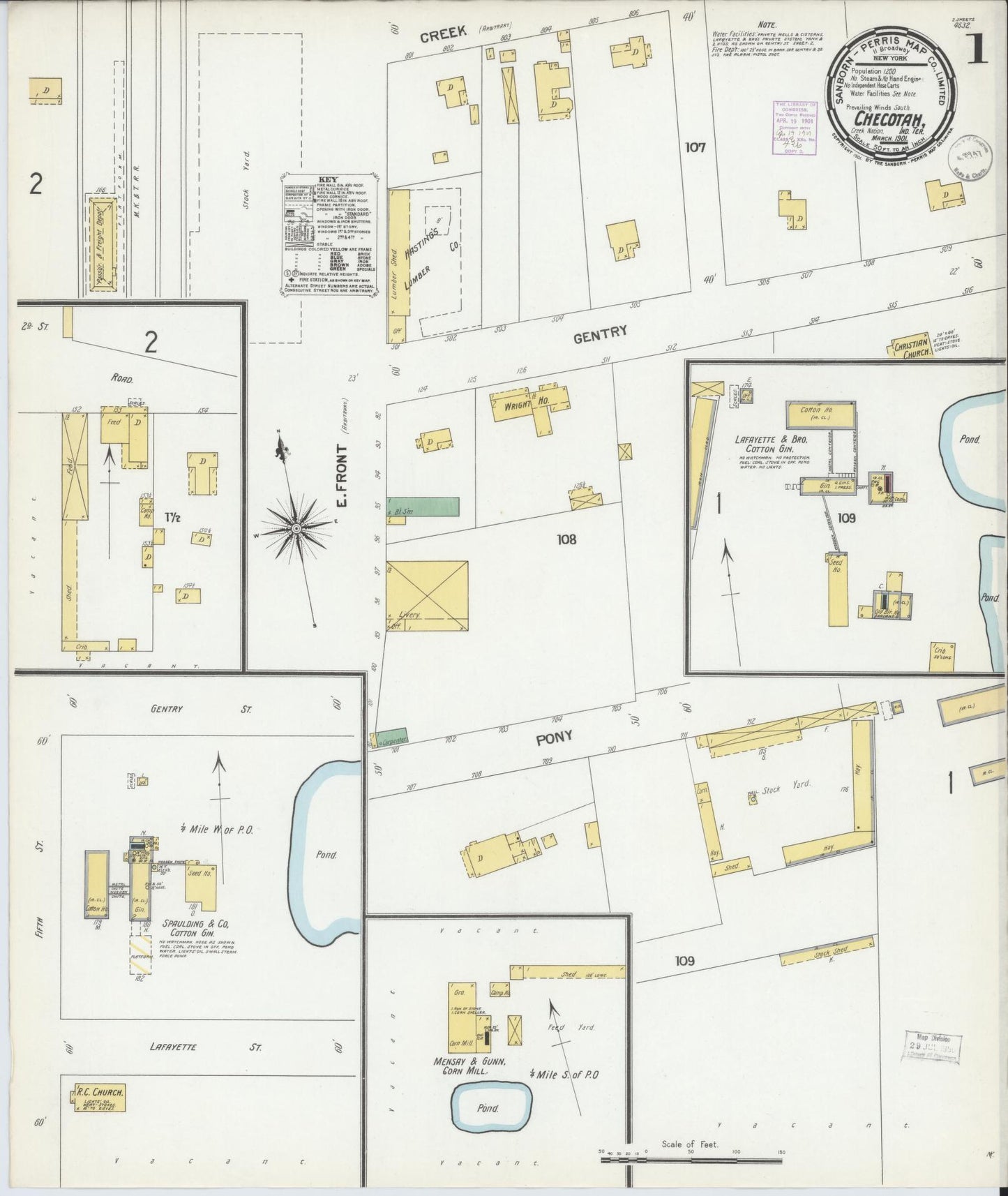 Sanborn Fire Insurance Map from Checotah, McIntosch County, Oklahoma (1901), Sheet #0001 - Historic Sanborn Fire Insurance Map Print, vintage old map wall art, antique decor, genealogy gift, Oklahoma Oklahoma map