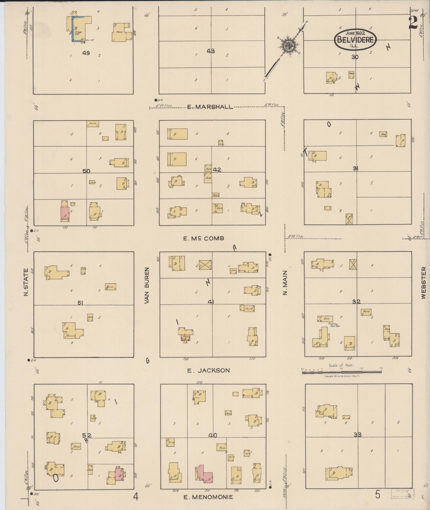 Sanborn Fire Insurance Map from Belvidere, Boone County, Illinois (1922), Sheet #0002 - Historic Sanborn Fire Insurance Map Print, vintage old map wall art, antique decor, genealogy gift, Illinois Illinois map