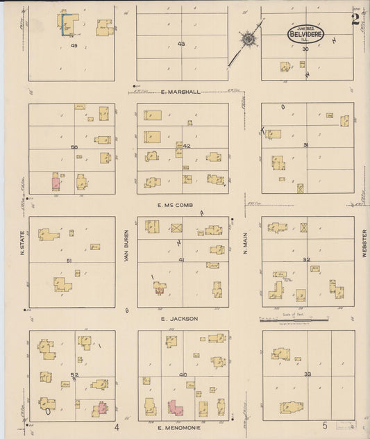 Sanborn Fire Insurance Map from Belvidere, Boone County, Illinois (1922), Sheet #0002 - Historic Sanborn Fire Insurance Map Print, vintage old map wall art, antique decor, genealogy gift, Illinois Illinois map