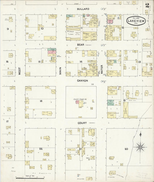 Sanborn Fire Insurance Map from Lakeview, Lake County, Oregon (1890), Sheet #0002 - Historic Sanborn Fire Insurance Map Print, vintage old map wall art, antique decor, genealogy gift, Oregon Oregon map