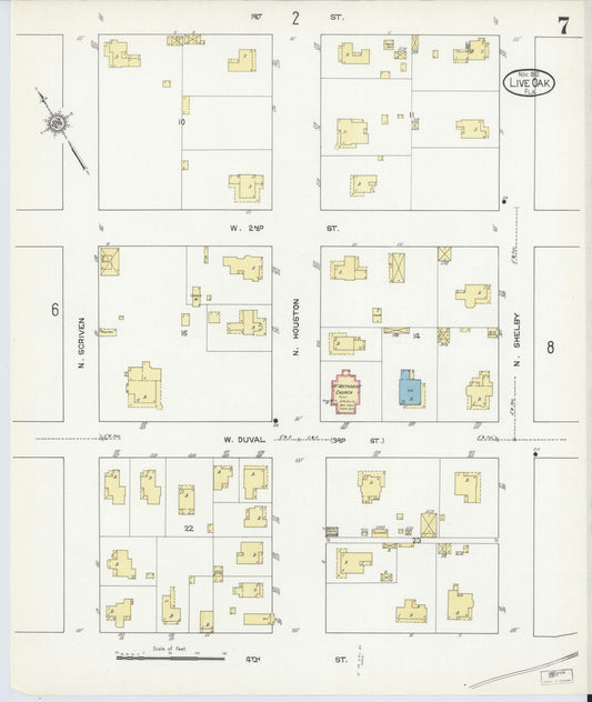 Sanborn Fire Insurance Map from Live Oak, Suwanee County, Florida (1912), Sheet #0007 - Historic Sanborn Fire Insurance Map Print, vintage old map wall art, antique decor, genealogy gift, Florida Florida map