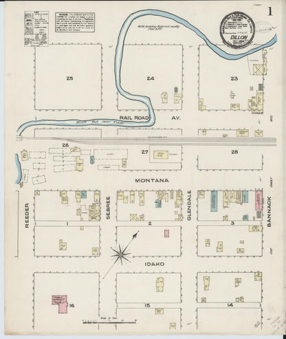 Sanborn Fire Insurance Map from Dillon, Beaverhead County, Montana (1884), Sheet #0001 - Complete Map Set gallery image, historic Sanborn map, vintage wall art, Montana Montana