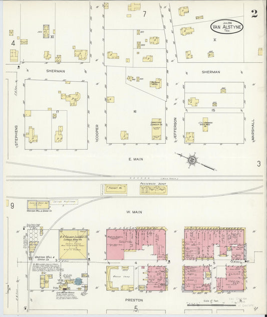 Sanborn Fire Insurance Map from Van Alstyne, Grayson County, Texas (1914), Sheet #0002 - Historic Sanborn Fire Insurance Map Print, vintage old map wall art, antique decor, genealogy gift, Texas Texas map