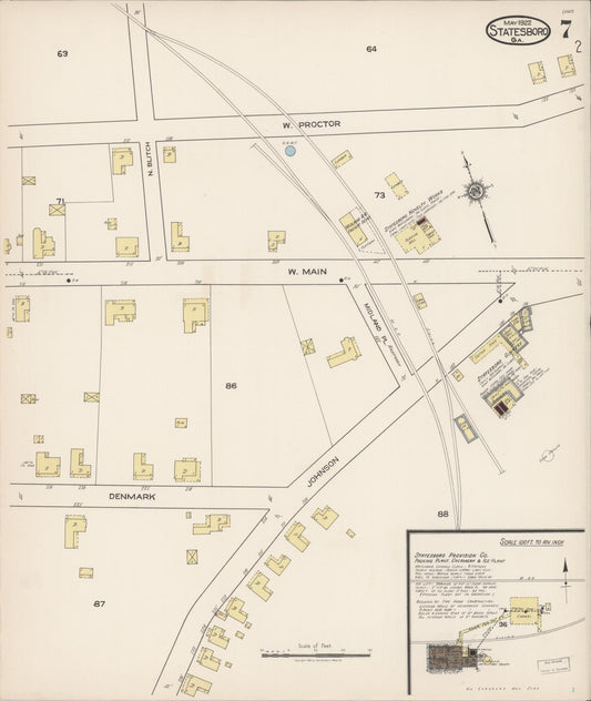 Sanborn Fire Insurance Map from Statesboro, Bulloch County, Georgia (1922), Sheet #0007 - Historic Sanborn Fire Insurance Map Print, vintage old map wall art, antique decor, genealogy gift, Georgia Georgia map