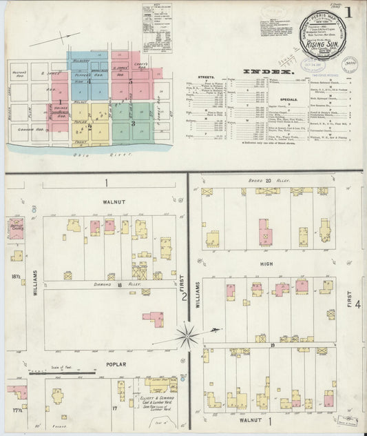 Sanborn Fire Insurance Map from Rising Sun, Ohio County, Indiana (1897), Sheet #0001 - Historic Sanborn Fire Insurance Map Print, vintage old map wall art, antique decor, genealogy gift, Indiana Indiana map