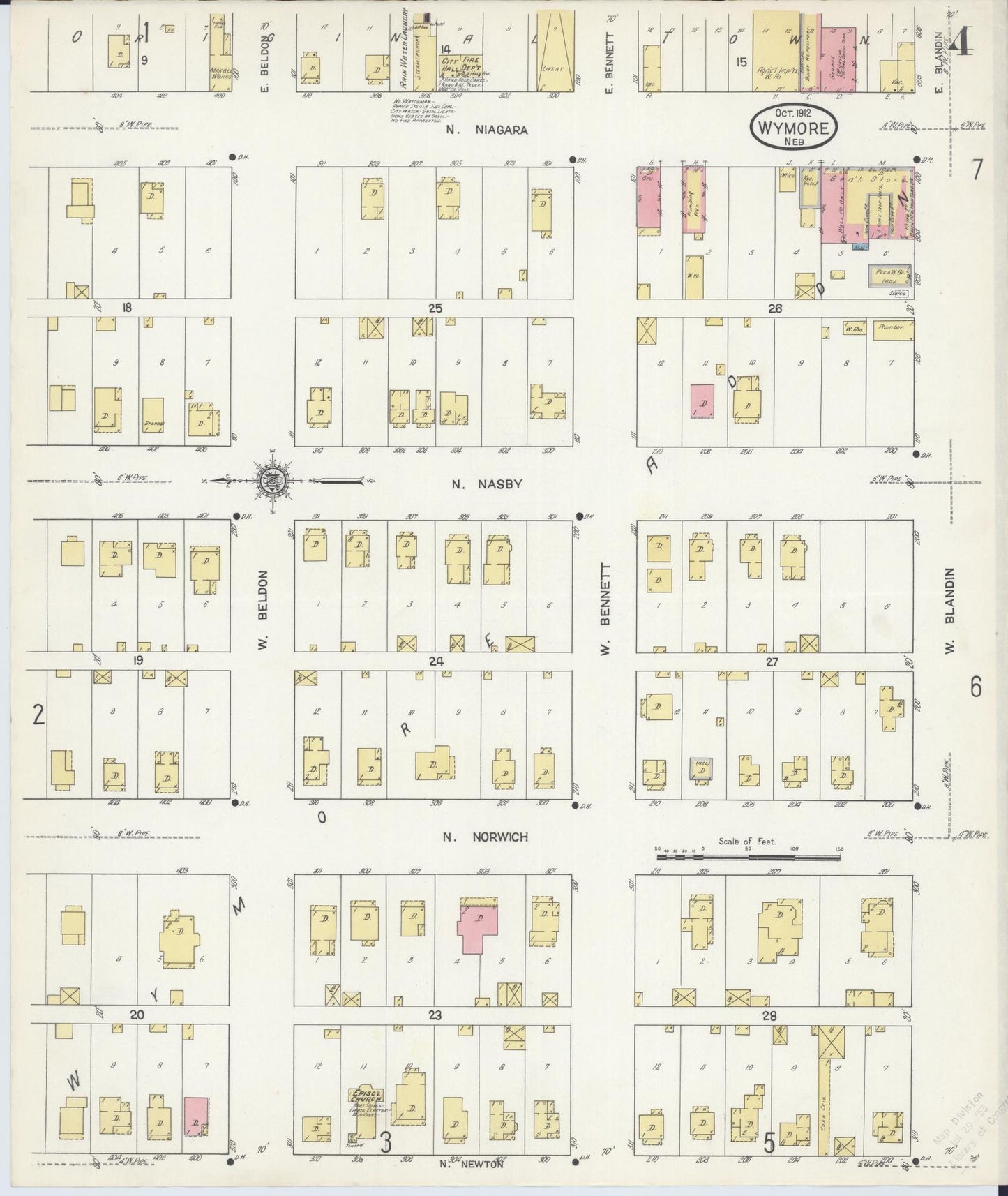 Sanborn Fire Insurance Map from Wymore, Gage County, Nebraska (1912), Sheet #0004 - Complete Map Set gallery image, historic Sanborn map, vintage wall art, Nebraska Nebraska