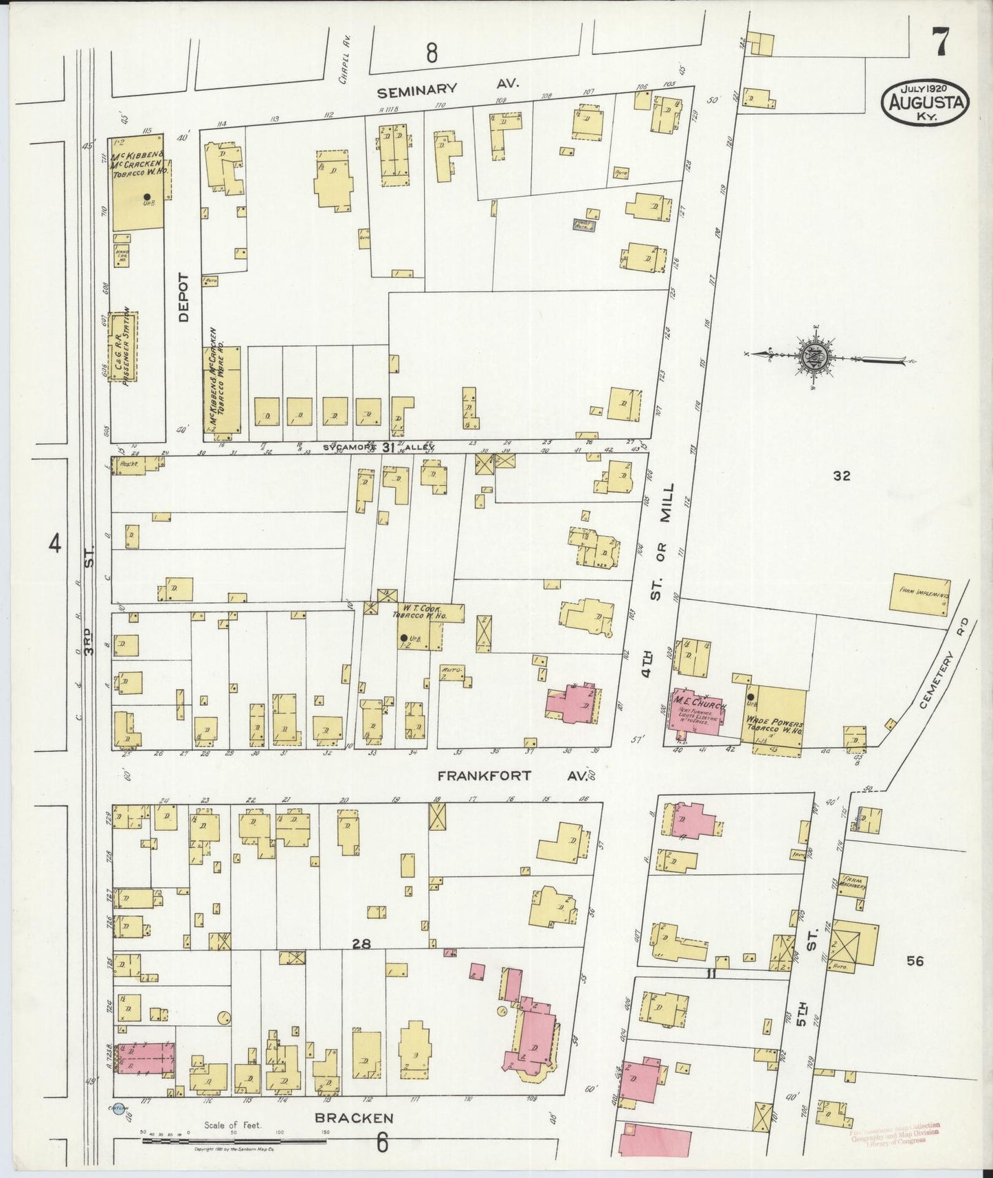 Sanborn Fire Insurance Map from Augusta, Bracken County, Kentucky (1920), Sheet #0007 - Complete Map Set gallery image, historic Sanborn map, vintage wall art, Kentucky Kentucky