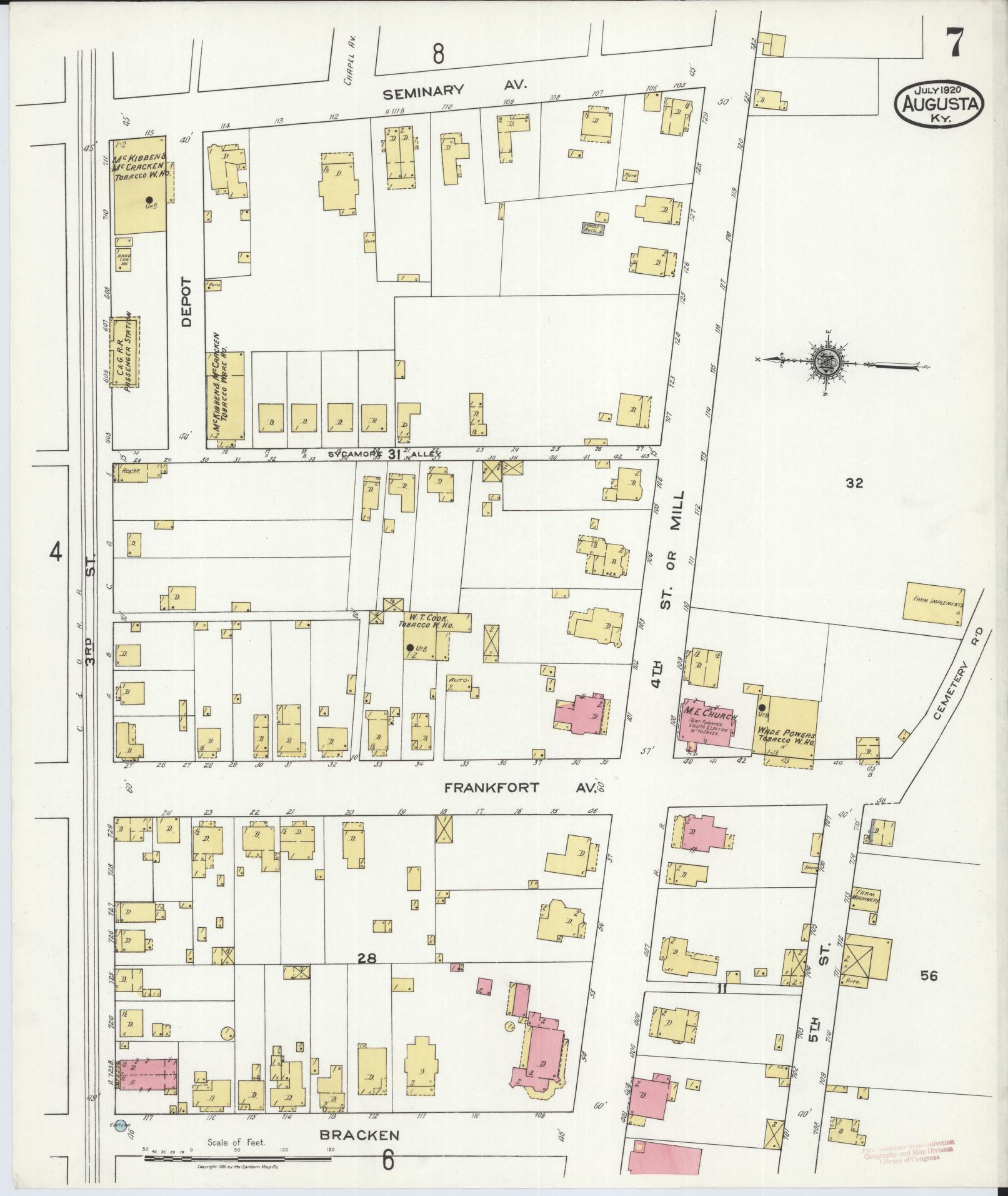 Sanborn Fire Insurance Map from Augusta, Bracken County, Kentucky (1920), Sheet #0007 - Complete Map Set gallery image, historic Sanborn map, vintage wall art, Kentucky Kentucky