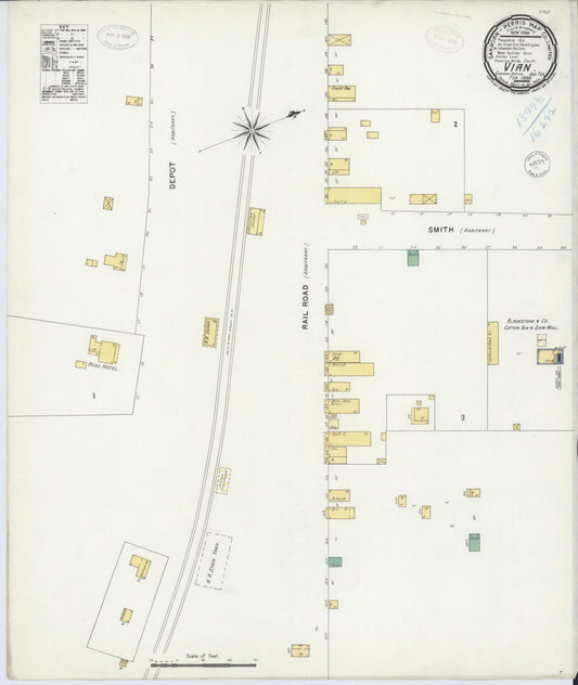 Sanborn Fire Insurance Map from Vian, Sequoyah County, Oklahoma (1899), Sheet #0001 - Historic Sanborn Fire Insurance Map Print, vintage old map wall art, antique decor, genealogy gift, Oklahoma Oklahoma map