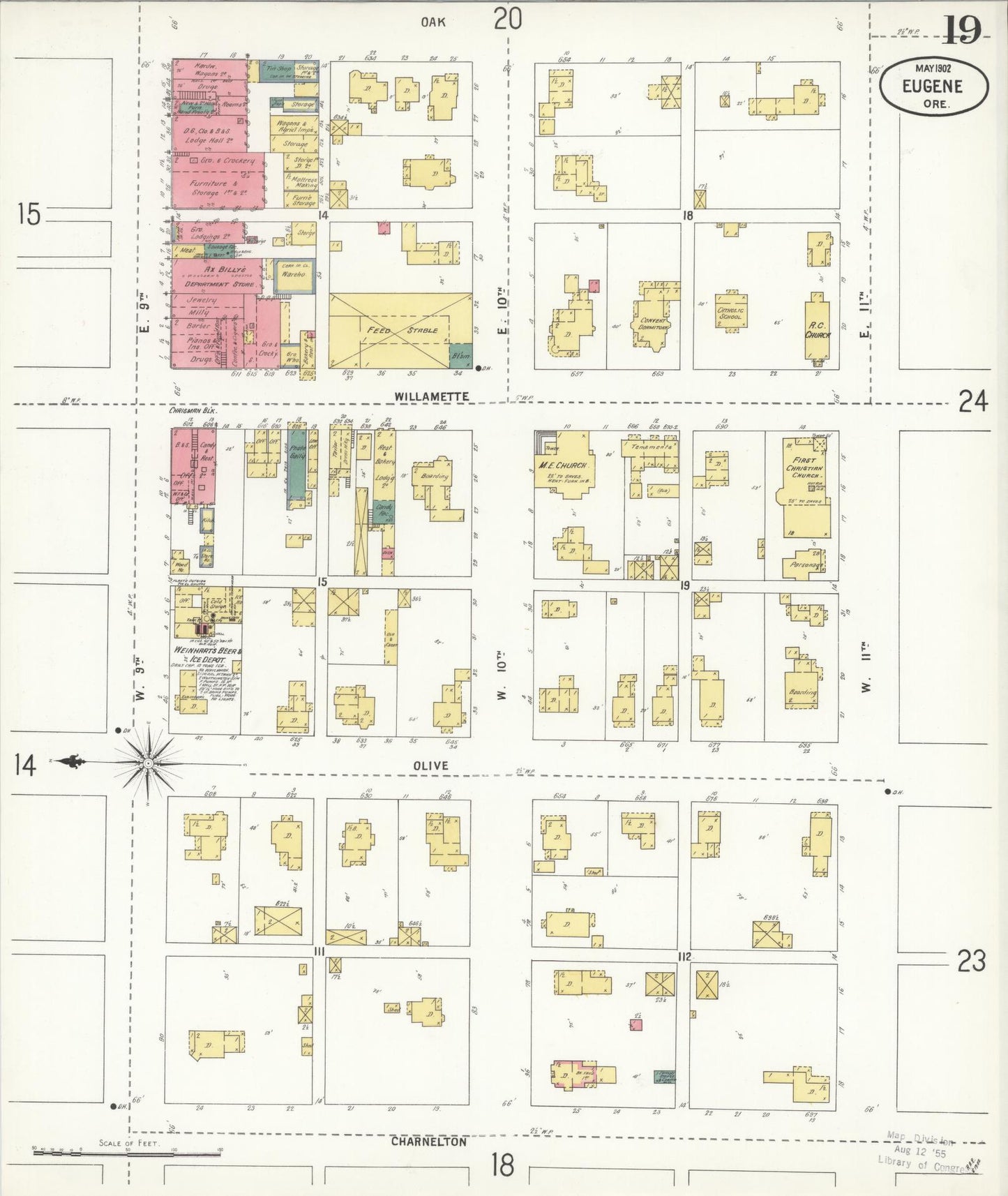 Sanborn Fire Insurance Map from Eugene, Lane County, Oregon (1902), Sheet #0019 - Historic Sanborn Fire Insurance Map Print, vintage old map wall art, antique decor, genealogy gift, Oregon Oregon map