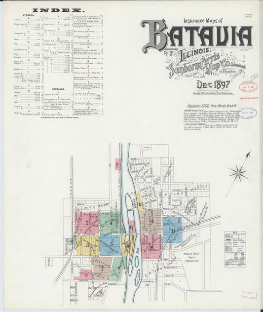 Sanborn Fire Insurance Map from Batavia, Kane County, Illinois (1897), Sheet #0001 - Complete Map Set gallery image, historic Sanborn map, vintage wall art, Illinois Illinois