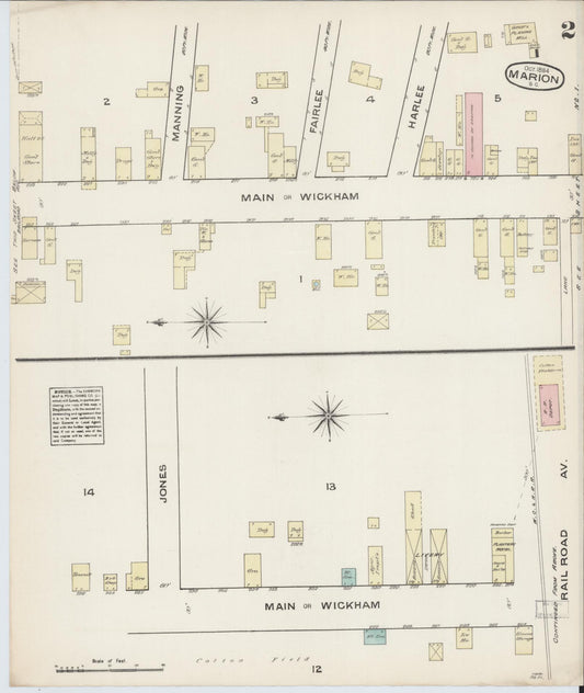 Sanborn Fire Insurance Map from Marion, Marion County, South Carolina (1884), Sheet #0002 - Historic Sanborn Fire Insurance Map Print, vintage old map wall art, antique decor, genealogy gift, South Carolina South Carolina map