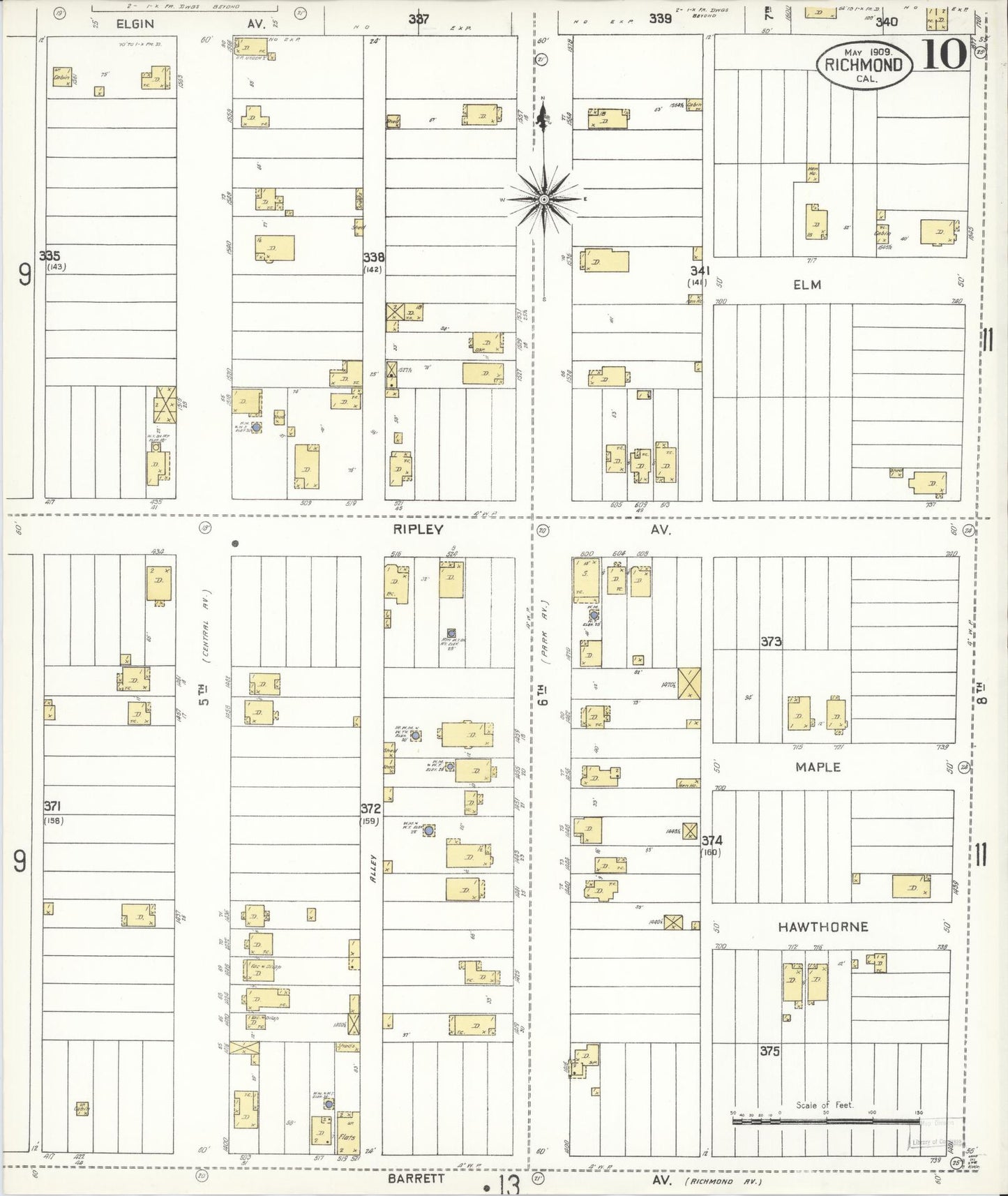 Sanborn Fire Insurance Map from Richmond, Contra Costa County, California (1909), Sheet #0010 - Complete Map Set gallery image, historic Sanborn map, vintage wall art, California California