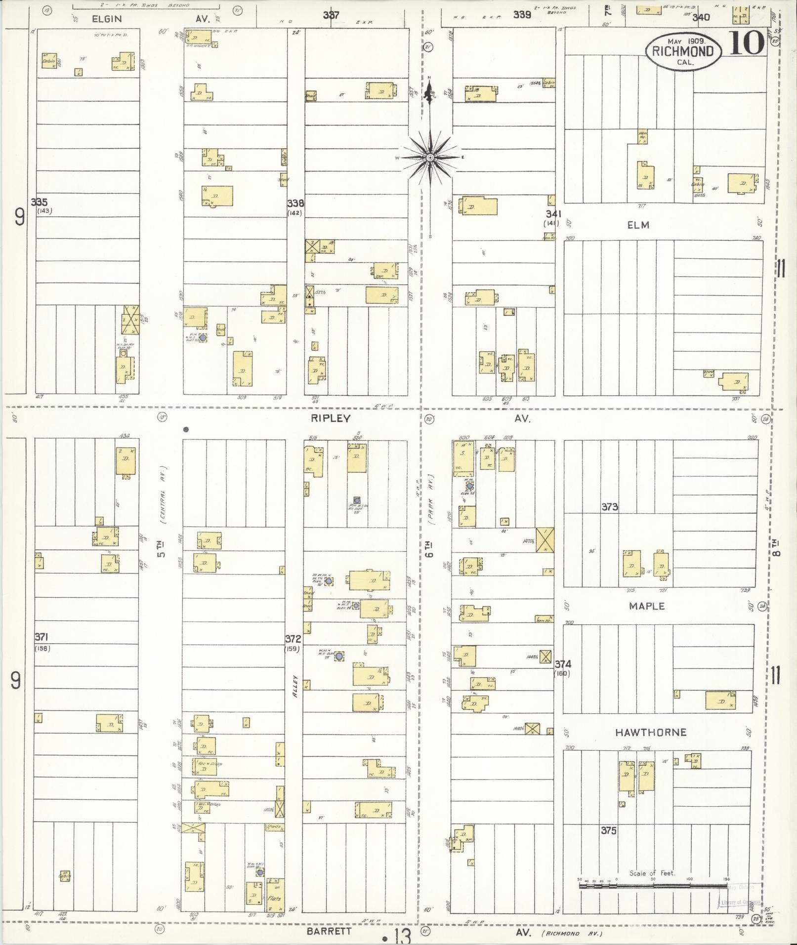 Sanborn Fire Insurance Map from Richmond, Contra Costa County, California (1909), Sheet #0010 - Complete Map Set gallery image, historic Sanborn map, vintage wall art, California California