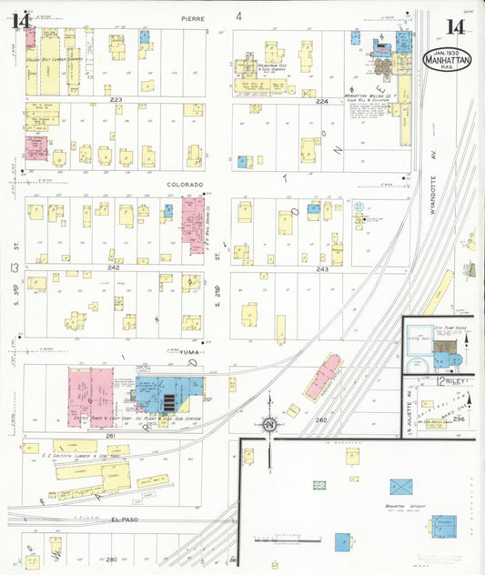 Sanborn Fire Insurance Map from Manhattan, Riley County, Kansas (1930), Sheet #0014 - Historic Sanborn Fire Insurance Map Print, vintage old map wall art, antique decor, genealogy gift, Kansas Kansas map