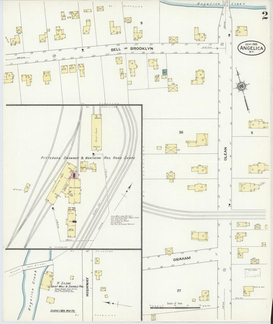 Sanborn Fire Insurance Map from Angelica, Allegany County, New York (1909), Sheet #0002 - Historic Sanborn Fire Insurance Map Print, vintage old map wall art, antique decor, genealogy gift, New York New York map